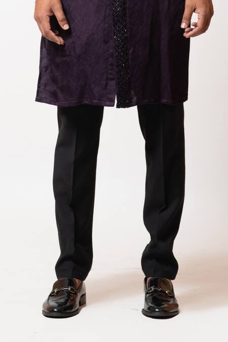 Buy_PAARSH_Purple Cotton, Linen Satin Cutdana Work, Cosmoid Embroidered Placket Kurta Set _Online_at_Aza_Fashions