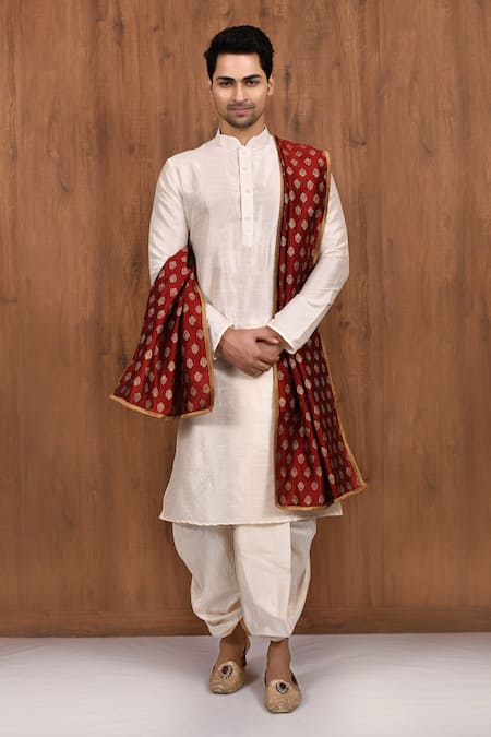 Aryavir Malhotra White Dupion Silk Plain Kurta Set 