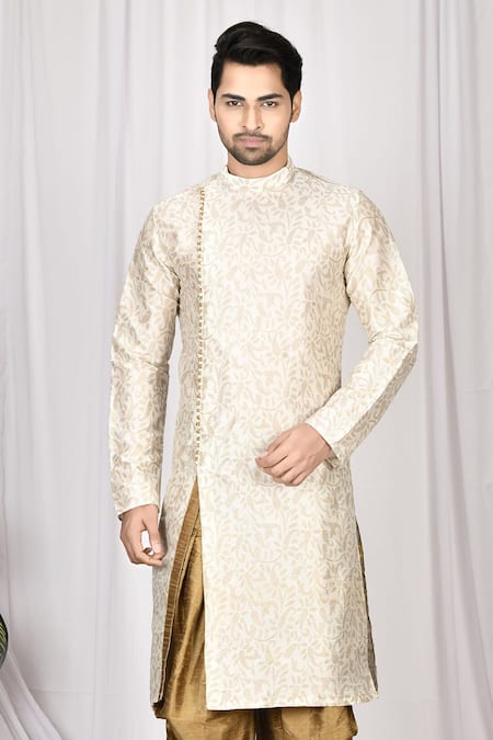 Aryavir Malhotra Beige Dupion Silk Printed Kurta