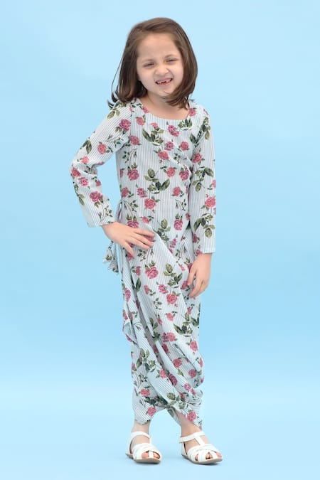 Pasha India_Green Linen Printed Dhoti Jumpsuit _Online_at_Aza_Fashions