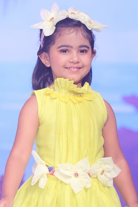 Kirti Agarwal - Pret N Couture_Yellow Cotton Fabric Flowers Floral Print Dress _Online_at_Aza_Fashions