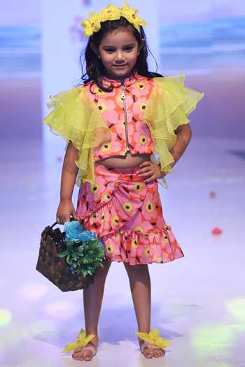 Kirti Agarwal - Pret N Couture_Multi Color Muslin, Organza, Cotton Floral Printed Skirt And Crop Top Set _Online_at_Aza_Fashions