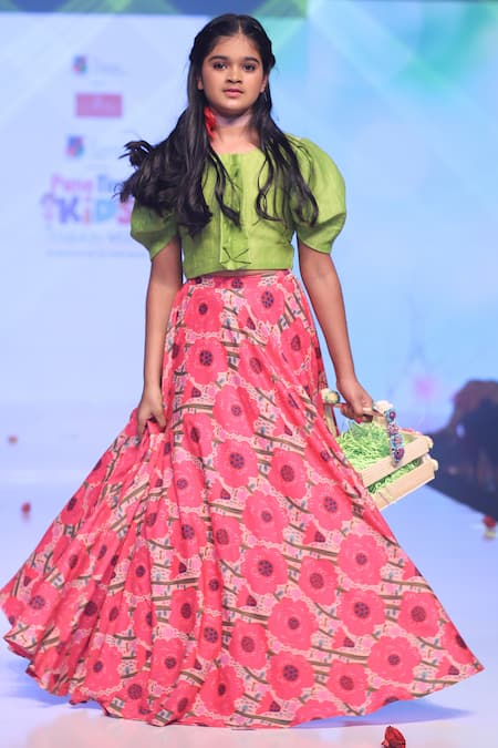 Kirti Agarwal - Pret N Couture Green Muslin, Cotton Floral Print Skirt Set 