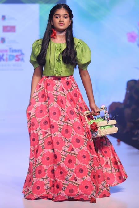 Shop_Kirti Agarwal - Pret N Couture_Green Muslin, Cotton Floral Print Skirt Set _Online_at_Aza_Fashions