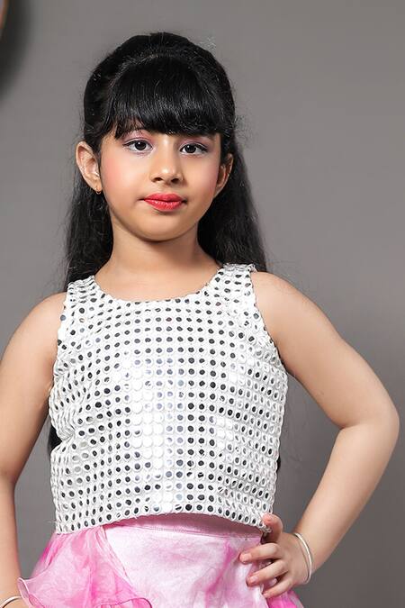 Buy_Kirti Agarwal - Pret N Couture_Pink Silk, Organza, Georgette Mirrors Tie-dye Lehenga With Top _Online_at_Aza_Fashions