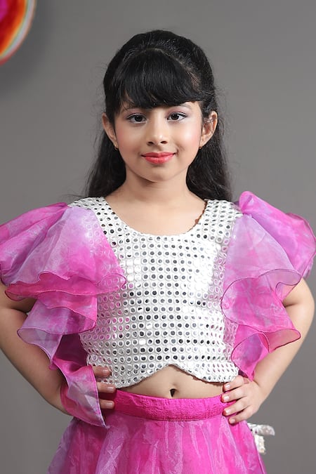 Buy_Kirti Agarwal - Pret N Couture_White Silk, Organza, Georgette Mirrors Tie-dye Lehenga With Blouse _Online_at_Aza_Fashions