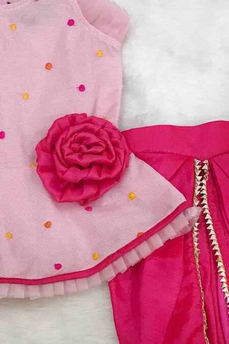 Kirti Agarwal - Pret N Couture Pink Cotton, Silk Embroidery, Applique Kurta And Dhoti Pant Set Online at Aza Fashions Kirti Agarwal - Pret N Couture_Pink Cotton, Silk Embroidery, Applique Kurta And Dhoti Pant Set _Online_at_Aza_Fashions