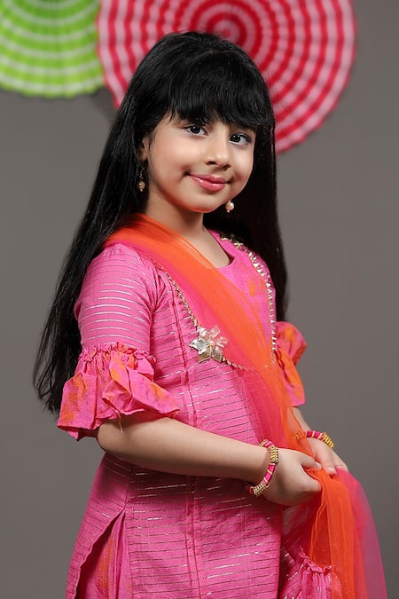 Shop_Kirti Agarwal - Pret N Couture_Pink Chanderi, Silk, Net Embroidery Tie And Dye Kurta Set _Online_at_Aza_Fashions