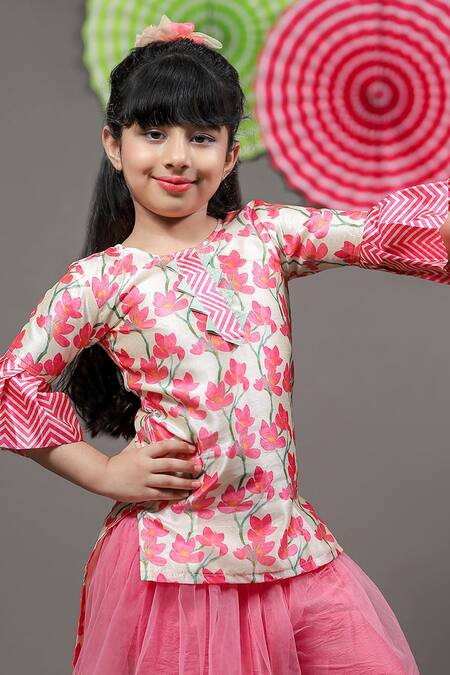 Shop_Kirti Agarwal - Pret N Couture_Pink Silk, Net, Acrylic Embroidery Printed Kurta And Palazzo Set _Online_at_Aza_Fashions