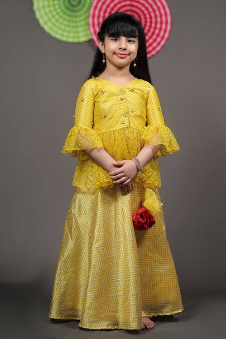 Kirti Agarwal - Pret N Couture_Yellow Silk, Net Tassels, Embroidery Kurta And Palazzo Set _Online_at_Aza_Fashions