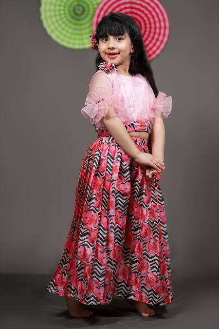 Kirti Agarwal - Pret N Couture Pink Silk, Organza Applique Printed Palazzo Set Online at Aza Fashions Kirti Agarwal - Pret N Couture_Pink Silk, Organza Applique Printed Palazzo Set _Online_at_Aza_Fashions