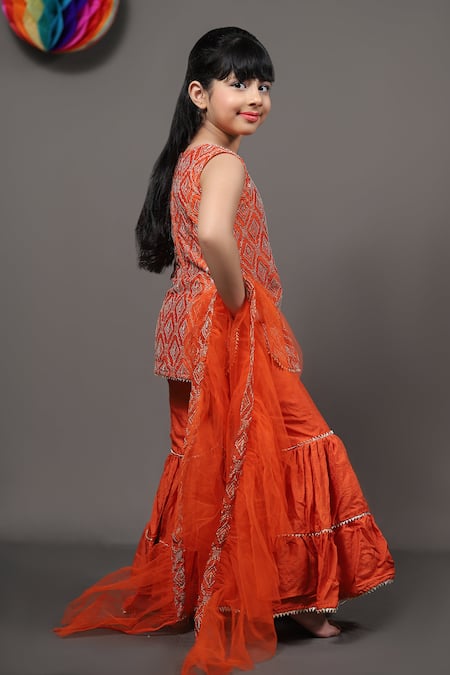 Kirti Agarwal - Pret N Couture_Orange Silk, Net Embroidery Kurta Set _Online_at_Aza_Fashions