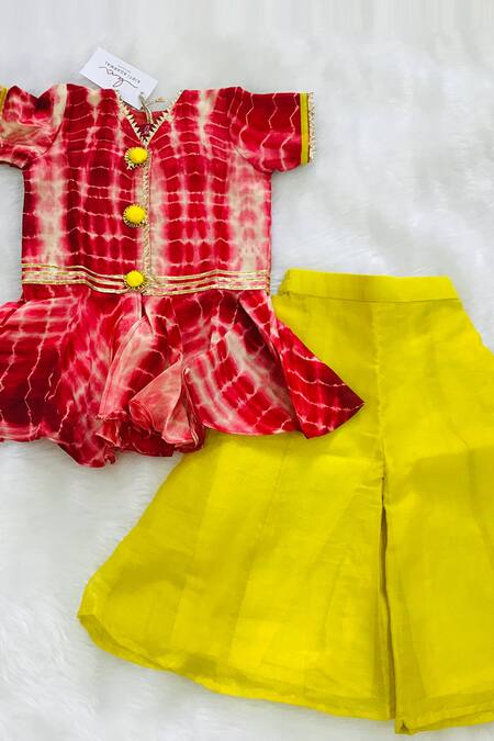 Kirti Agarwal - Pret N Couture_Red Chanderi Silk, Cotton Top And Palazzo Set _Online_at_Aza_Fashions