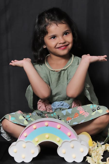 Buy_Kirti Agarwal - Pret N Couture_Green Cotton, Georgette Fabric Flowers Peplum Top And Skirt Set _Online_at_Aza_Fashions