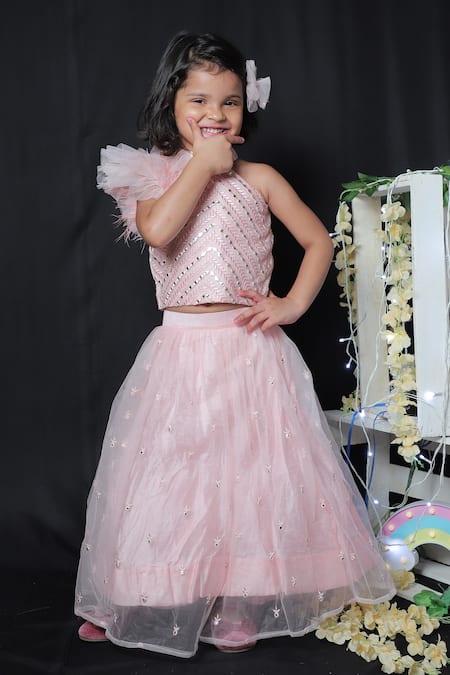 Kirti Agarwal - Pret N Couture Pink Silk, Net Embroidery, Sequins Blouse And Lehenga Set 