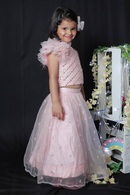 Kirti Agarwal - Pret N Couture_Pink Silk, Net Embroidery, Sequins Blouse And Lehenga Set _Online_at_Aza_Fashions