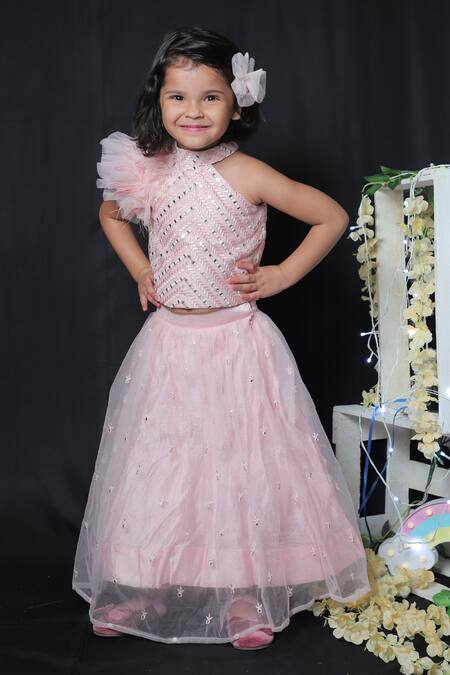 Buy_Kirti Agarwal - Pret N Couture_Pink Silk, Net Embroidery, Sequins Blouse And Lehenga Set _Online_at_Aza_Fashions