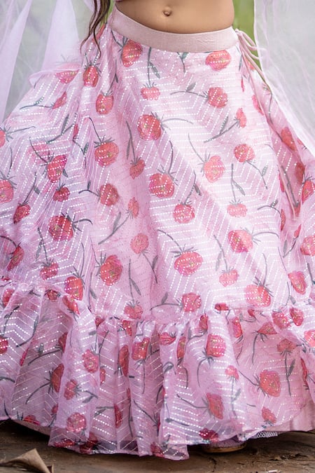 Kirti Agarwal - Pret N Couture_Red Organza, Silk Sequins, Ruffles Printed Lehenga Set _at_Aza_Fashions