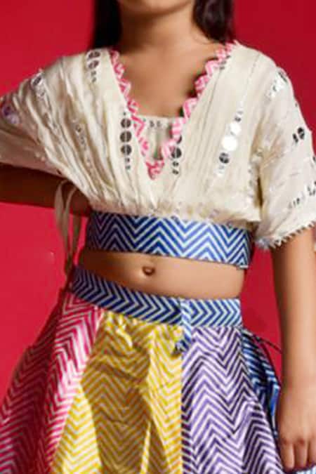 Buy_Kirti Agarwal - Pret N Couture_Multi Color Silk, Chiffon Embroidery Blouse And Lehenga Set _Online_at_Aza_Fashions