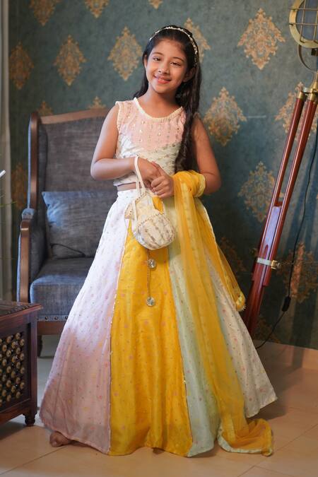 Kirti Agarwal - Pret N Couture_Multi Color Silk, Net, Linen Embroidery Lehenga Crop Top Set _Online_at_Aza_Fashions