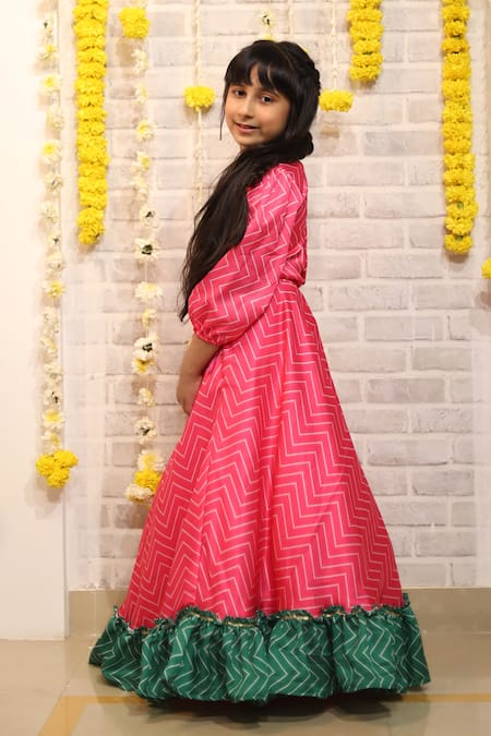 Kirti Agarwal - Pret N Couture_Pink Modal, Cotton Tassels Chevron Print Crop Top And Lehenga Set _at_Aza_Fashions