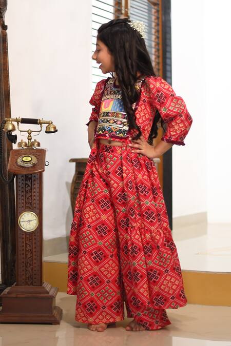 Buy_Kirti Agarwal - Pret N Couture_Red Silk, Cotton High Low Tunic And Palazzo Set _Online_at_Aza_Fashions