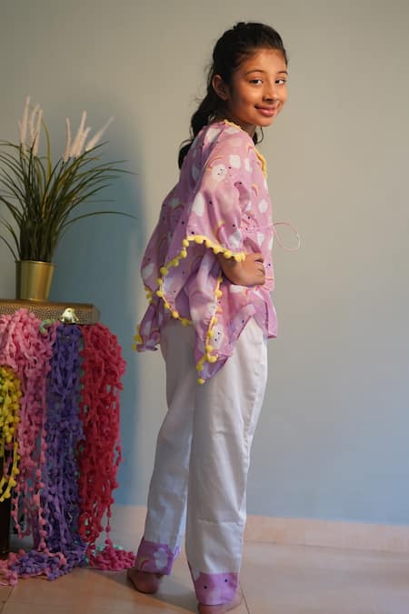Kirti Agarwal - Pret N Couture_Pink Modal, Cotton Tassels Printed Kaftan And Pant Set _Online_at_Aza_Fashions