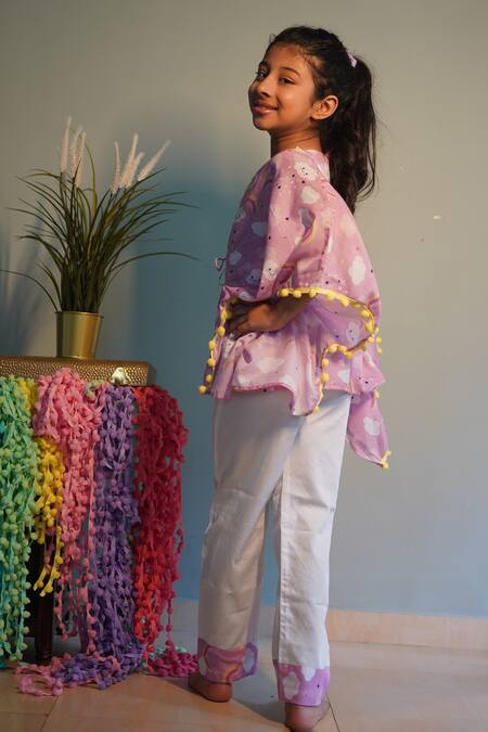 Shop_Kirti Agarwal - Pret N Couture_Pink Modal, Cotton Tassels Printed Kaftan And Pant Set _Online_at_Aza_Fashions