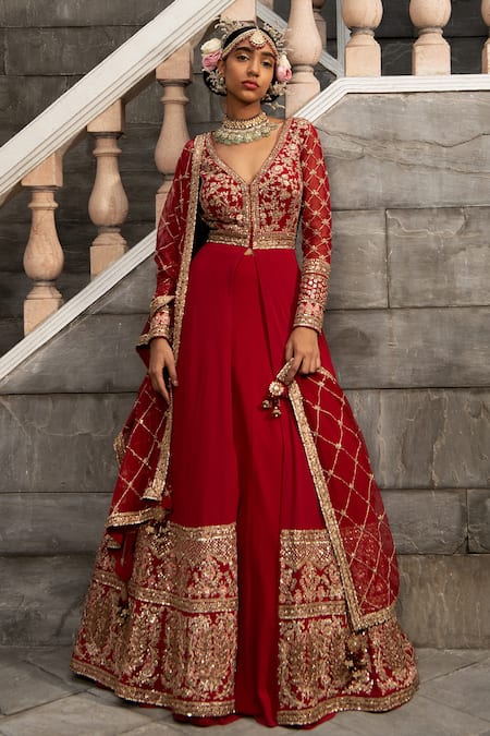 Maroon Thread and Stonework Semi-Stitched Designer Bridal Lehenga – Seasons  Chennai
