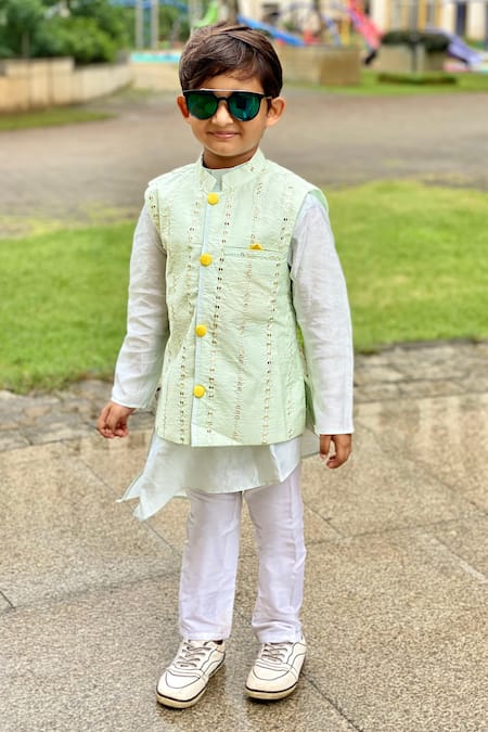 Kirti Agarwal - Pret N Couture Embroidered Mint Green Bundi & Kurta Set 