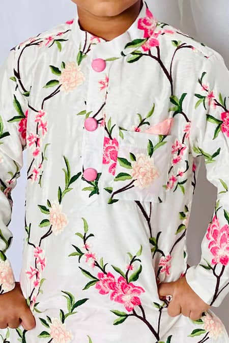 Shop_Kirti Agarwal - Pret N Couture_Peach Chanderi, Silk Embroidery Printed Kurta And Dhoti Pant Set _Online_at_Aza_Fashions