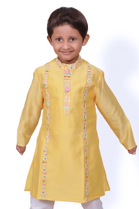 Kirti Agarwal - Pret N Couture Yellow Chanderi, Cotton Satin, Cotton, Silk Embroidery Kurta And Pant Set at Aza Fashions Kirti Agarwal - Pret N Couture_Yellow Chanderi, Cotton Satin, Cotton, Silk Embroidery Kurta And Pant Set _at_Aza_Fashions