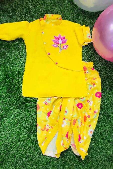 Kirti Agarwal - Pret N Couture_Yellow Georgette, Silk, Cotton Embroidery Kurta And Dhoti Pant Set _Online_at_Aza_Fashions