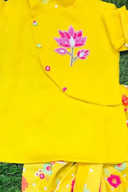 Buy_Kirti Agarwal - Pret N Couture_Yellow Georgette, Silk, Cotton Embroidery Kurta And Dhoti Pant Set _Online_at_Aza_Fashions