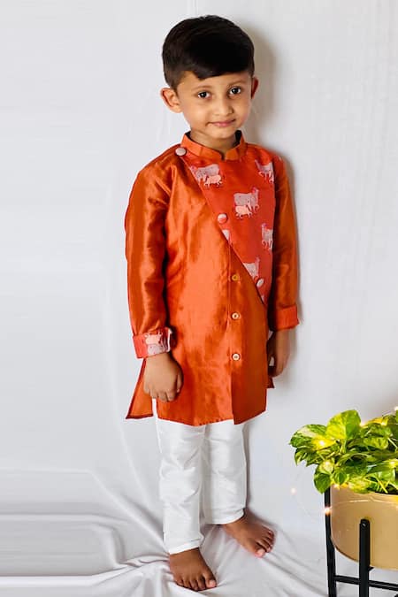 Kirti Agarwal - Pret N Couture Orange Chanderi Silk, Satin, Printed Kurta Set Online at Aza Fashions Kirti Agarwal - Pret N Couture_Orange Chanderi Silk, Satin, Printed Kurta Set _Online_at_Aza_Fashions