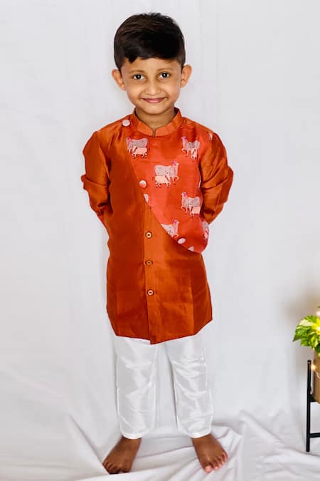 Buy Kirti Agarwal - Pret N Couture Orange Chanderi Silk, Satin, Printed Kurta Set Online at Aza Fashions Buy_Kirti Agarwal - Pret N Couture_Orange Chanderi Silk, Satin, Printed Kurta Set _Online_at_Aza_Fashions