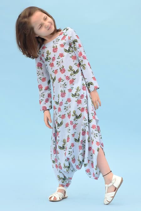 Pasha India Blue Linen Printed Dhoti Jumpsuit