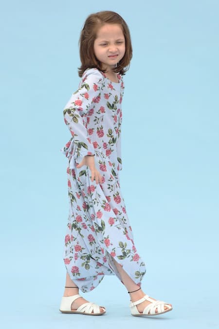 Shop Pasha India Blue Linen Printed Dhoti Jumpsuit at Aza Fashions Shop_Pasha India_Blue Linen Printed Dhoti Jumpsuit _at_Aza_Fashions