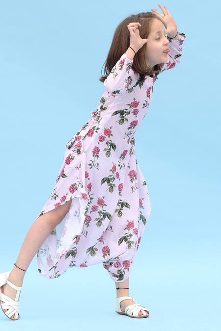 Pasha India Pink Linen Embroidery Printed Dhoti Jumpsuit Online at Aza Fashions Pasha India_Pink Linen Embroidery Printed Dhoti Jumpsuit _Online_at_Aza_Fashions