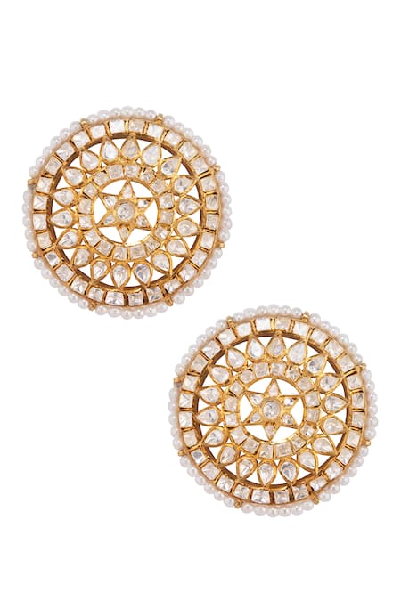 Kaari Polki & Pearl Circular Stud Earrings 