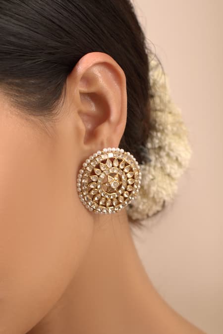 Kaari Polki & Pearl Circular Stud Earrings 