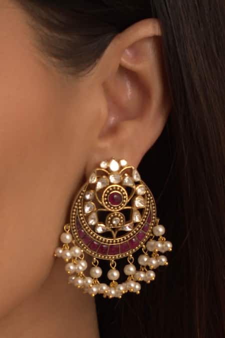 Kaari Gold Vellore Polki Pearl Chandbalis 