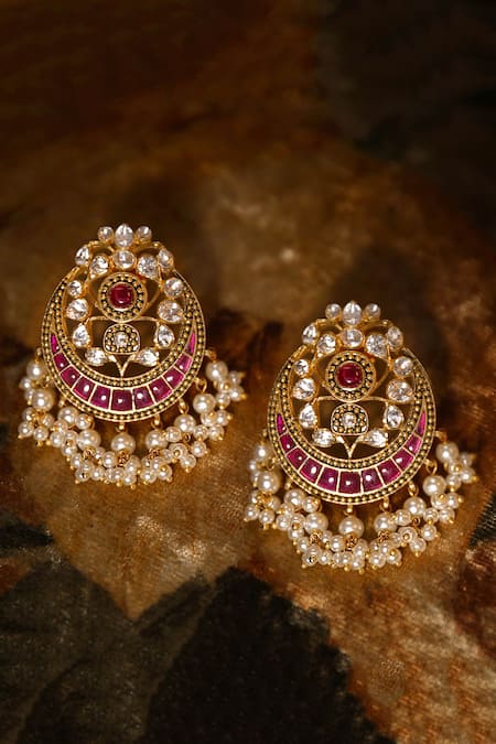 Buy_Kaari_Gold Plated Pearls, Rhinestones, Gemstones Vellore Polki Chandbalis _Online_at_Aza_Fashions