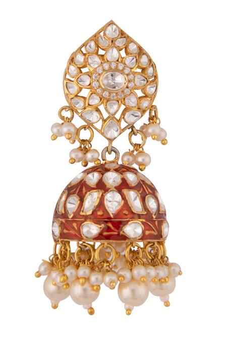 Kaari_Gold Plated Pearls Vellore Polki Jhumkas_Online_at_Aza_Fashions