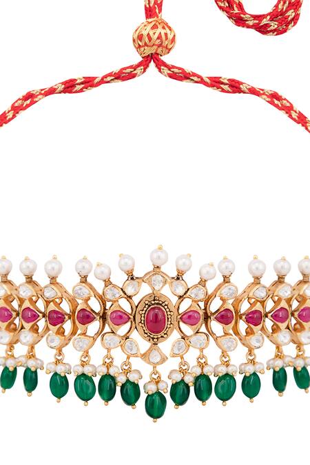Kaari_Gold Plated Vellore Polki Choker With Gemstones_Online_at_Aza_Fashions