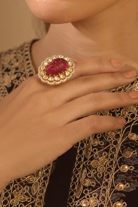 Kaari Gold Vellore Polki Floral Ring 