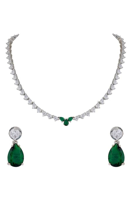 Anayah Jewellery Silver Rhodium Studded Necklace Set