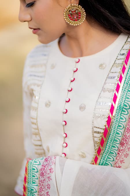 Shop_Kaia_White Cotton Mul Round Embroidered Kurta Sharara Set_Online_at_Aza_Fashions