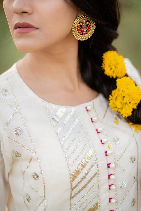 Buy_Kaia_White Cotton Mul Round Embroidered Kurta Sharara Set_Online_at_Aza_Fashions