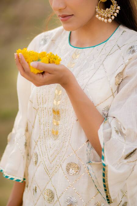 Shop_Kaia_White Cotton Mul Round Embroidered Kurta Sharara Set_Online_at_Aza_Fashions